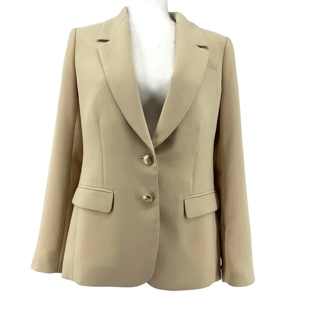 J. Crew Willa Polyester Lined Cream Jacket‎ Blazer Pockets Gold Buttons 4
